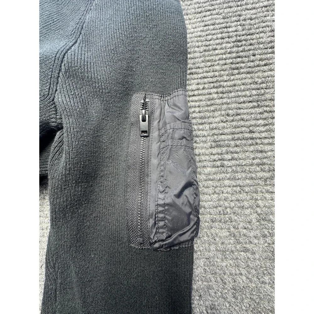 Express Sweater Mens Small Black Full Zip Crew Neck Utility‎ Bomber Pocket Knit
